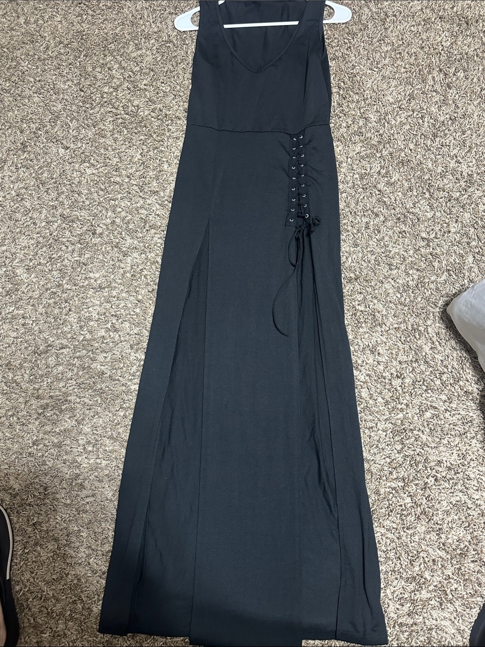 Sleeveless Black Maxi Dress with Side Lace-Up Detail